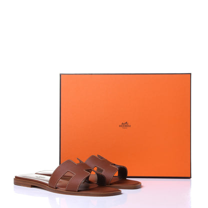 Hermes Box Calfskin Oran Sandals 37 Gold 13 of 13