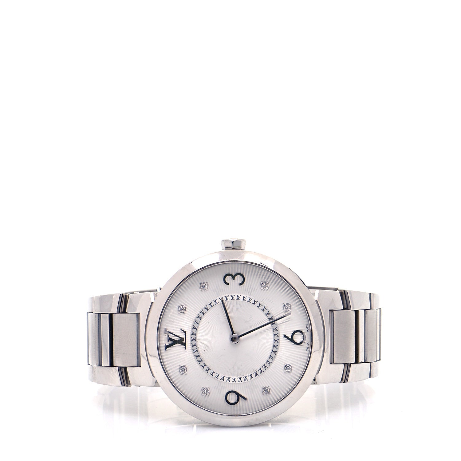 Louis Vuitton Stainless Steel Diamond 33mm Tambour Slim Quartz Watch 2 of 6