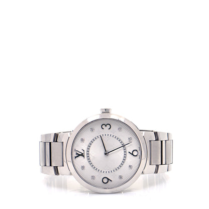 Louis Vuitton Stainless Steel Diamond 33mm Tambour Slim Quartz Watch 2 of 6