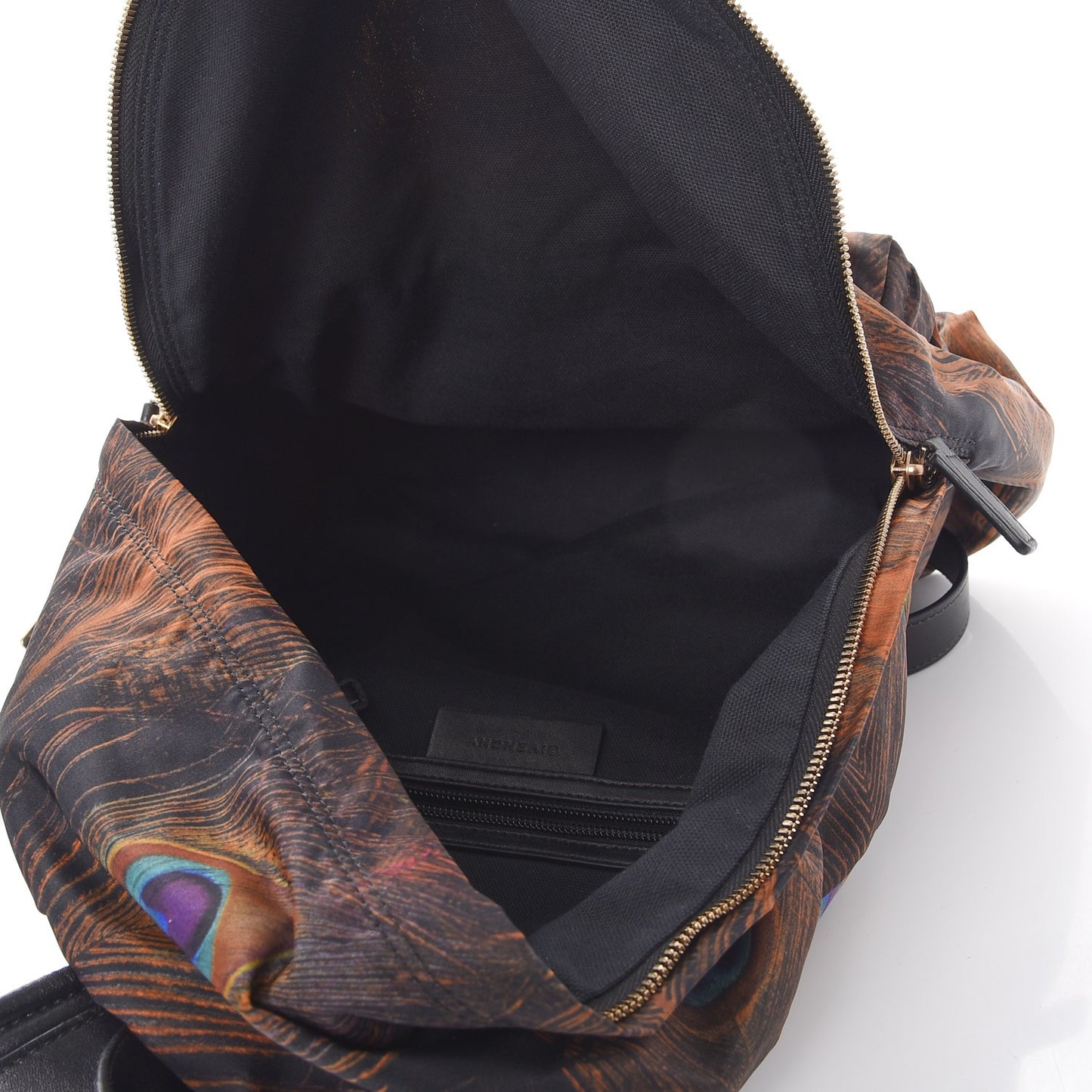 Nylon Calfskin Peacock Print Backpack Brown