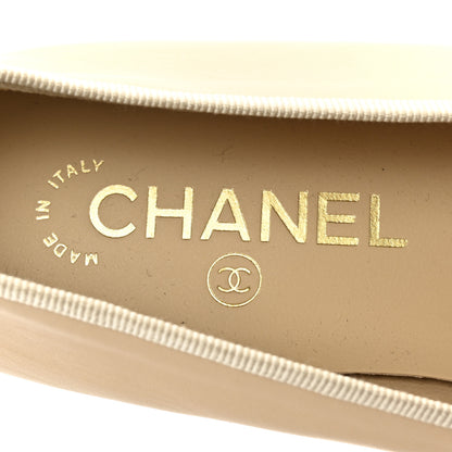Chanel Lambskin Cap Toe CC Ballerina Flats 39.5 Beige Black 8 of 9