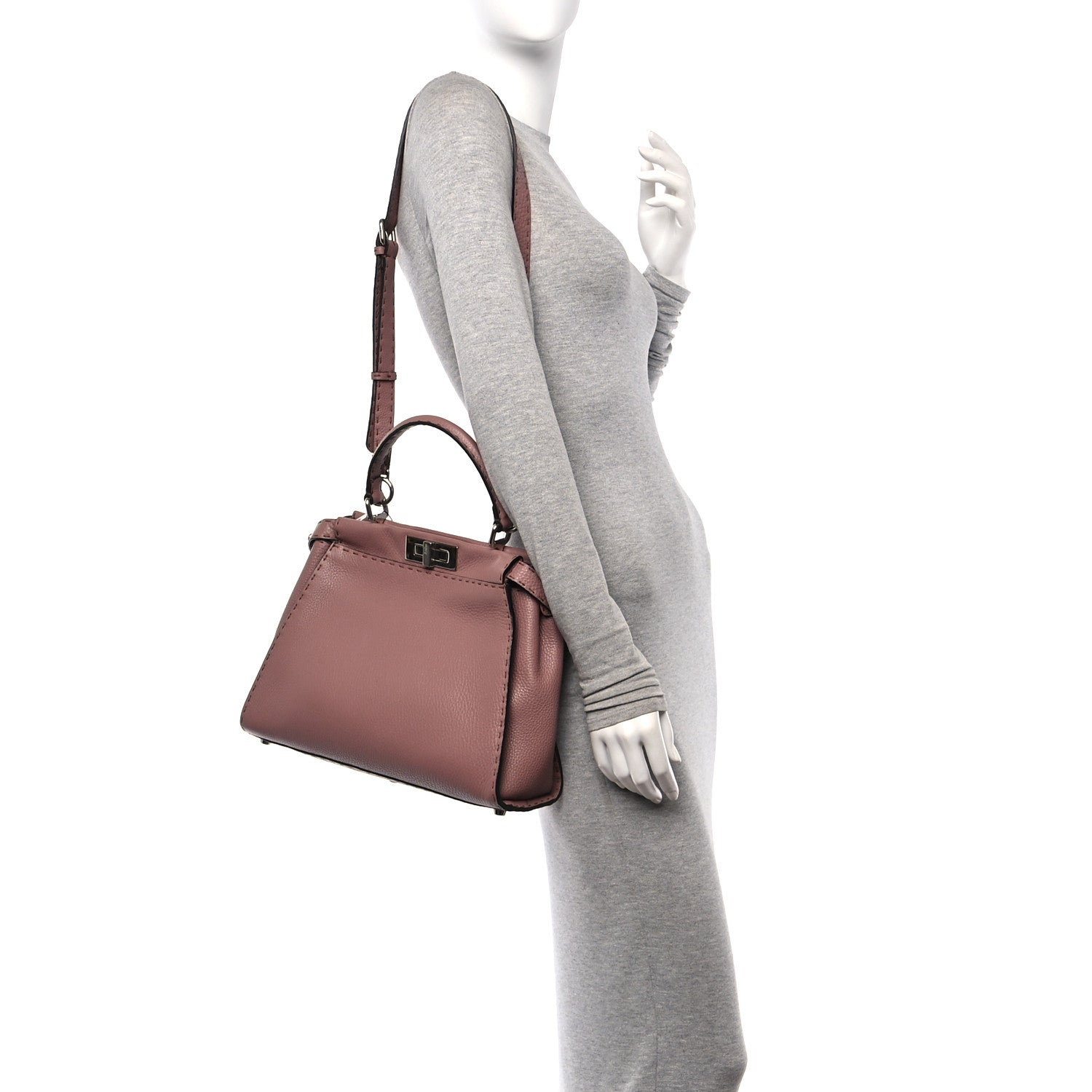 Fendi Cuoio Romano Selleria Bi-Color Medium Peekaboo Iconic Satchel English Rose Camelia 2 of 12