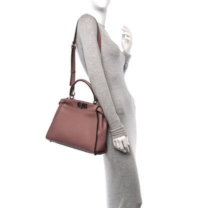 Fendi Cuoio Romano Selleria Bi-Color Medium Peekaboo Iconic Satchel English Rose Camelia 2 of 12