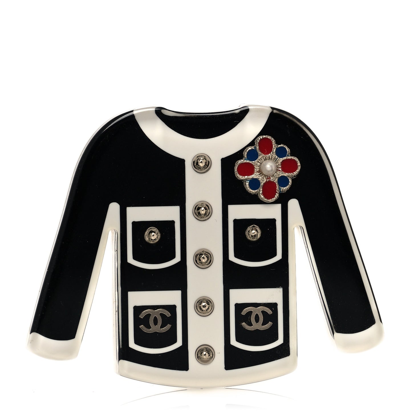 Resin Pearl Tweed Cardigan CC Brooch Black White