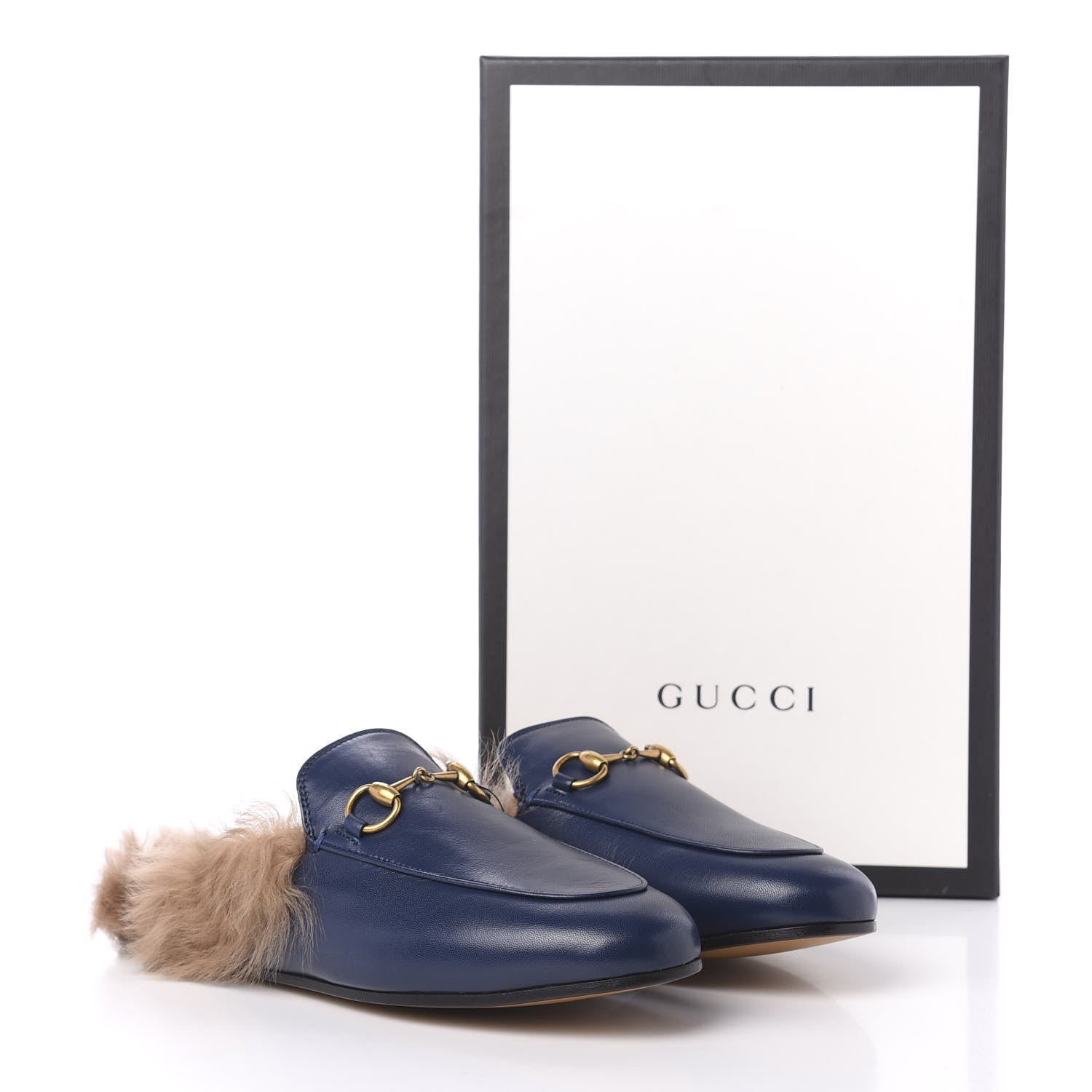 Gucci Malaga Kid Fur Womens Princetown Slippers 37 Blue Agata 8 of 8