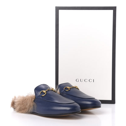 Gucci Malaga Kid Fur Womens Princetown Slippers 37 Blue Agata 8 of 8