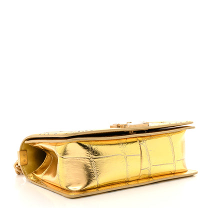 Chanel Metallic Calfskin Crocodile Embossed Graffiti Medium Cocodile Boy Flap Gold 4 of 11