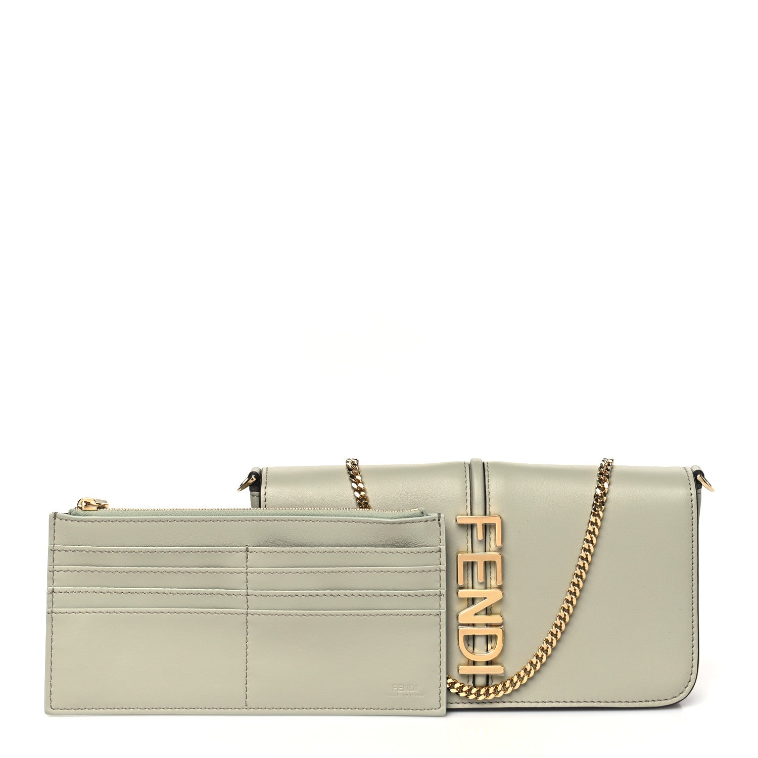 Fendi Vitello Grace Matte Fendigraphy Wallet on Chain Green Tea 3 of 10