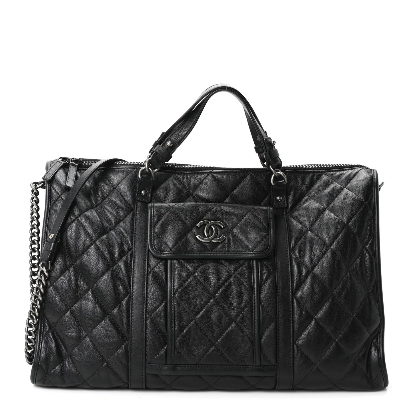 Calfskin Quilted Casual Riviera Bowling Bag Black