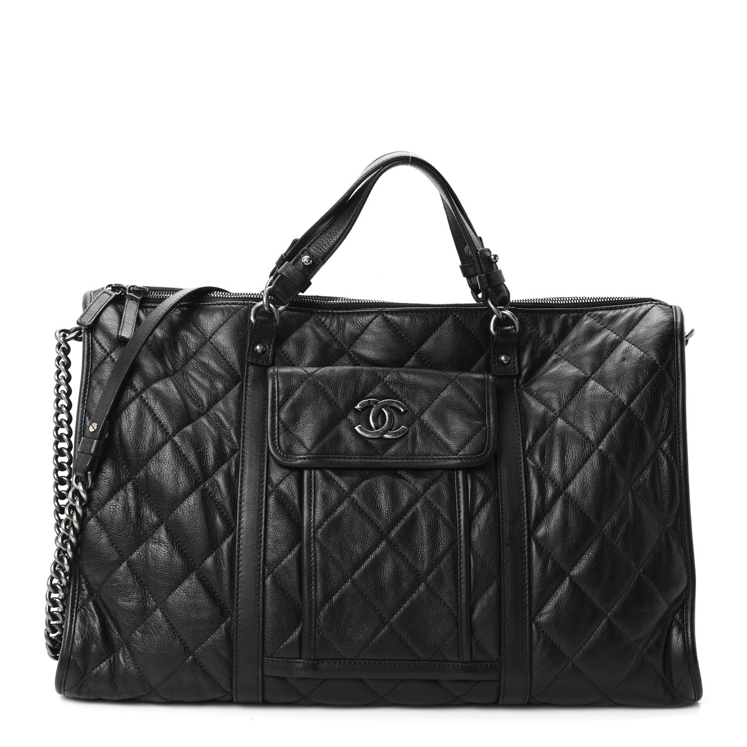 Chanel Calfskin Quilted Casual Riviera Bowling Bag Black 1 of 10