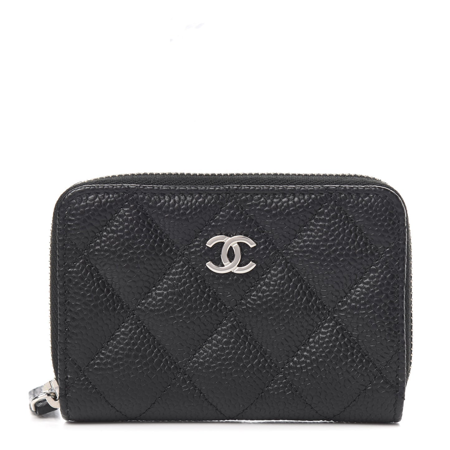 Caviar Quilted Zip Card Holder Black