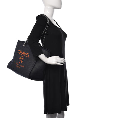 Chanel Denim Large Deauville Tote Blue Orange 2 of 9