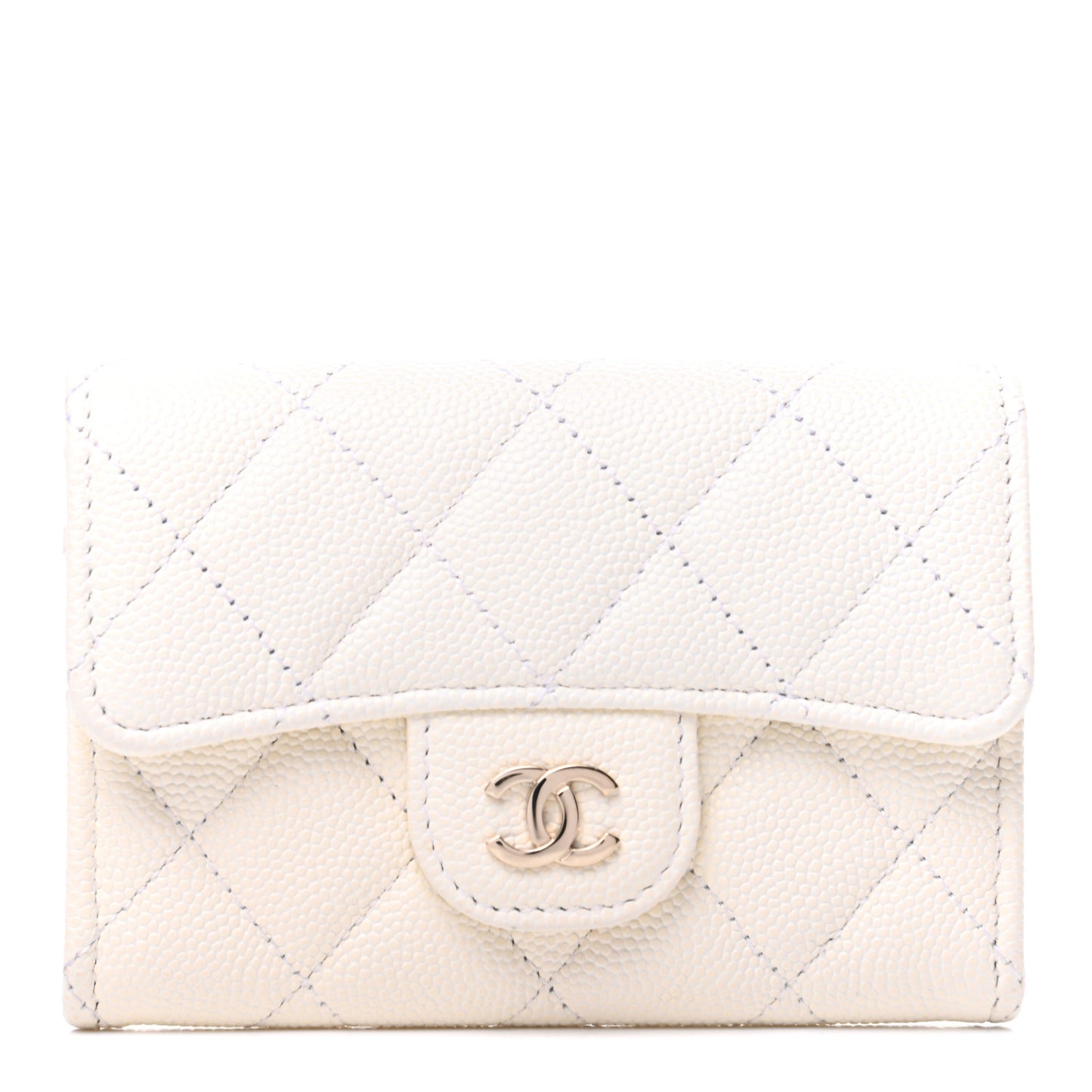 Caviar Quilted Flap Card Holder Wallet White