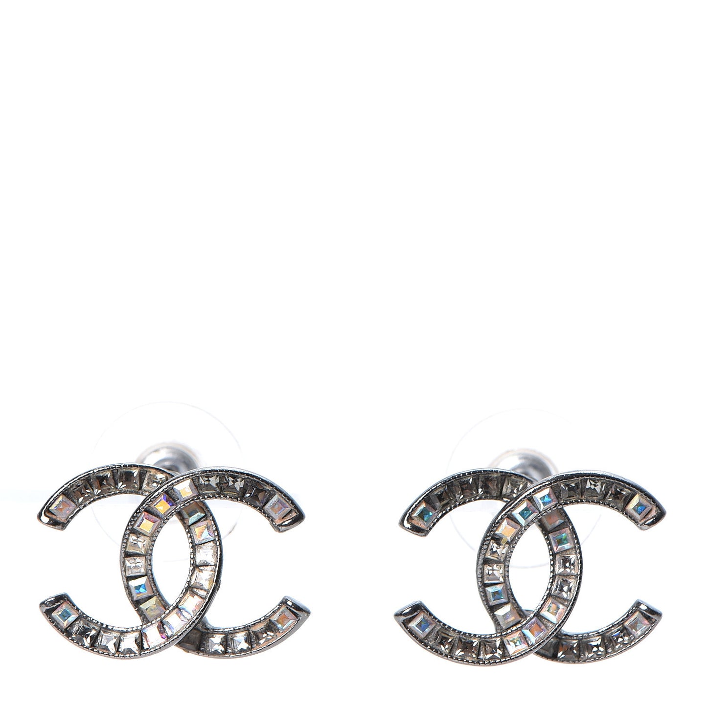 Crystal Baguette CC Earrings Ruthenium