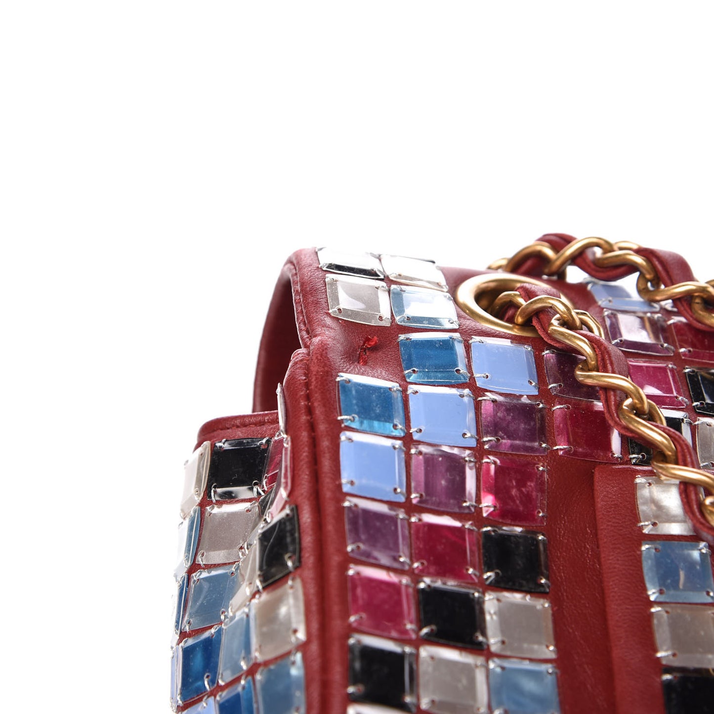 Lambskin Mosaic Medium Flap Red Multicolor