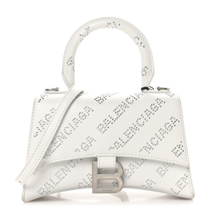 Balenciaga Smooth Calfskin Crystal Diagonal Allover Logo Hourglass Top Handle Bag XS Optic White 1 of 10