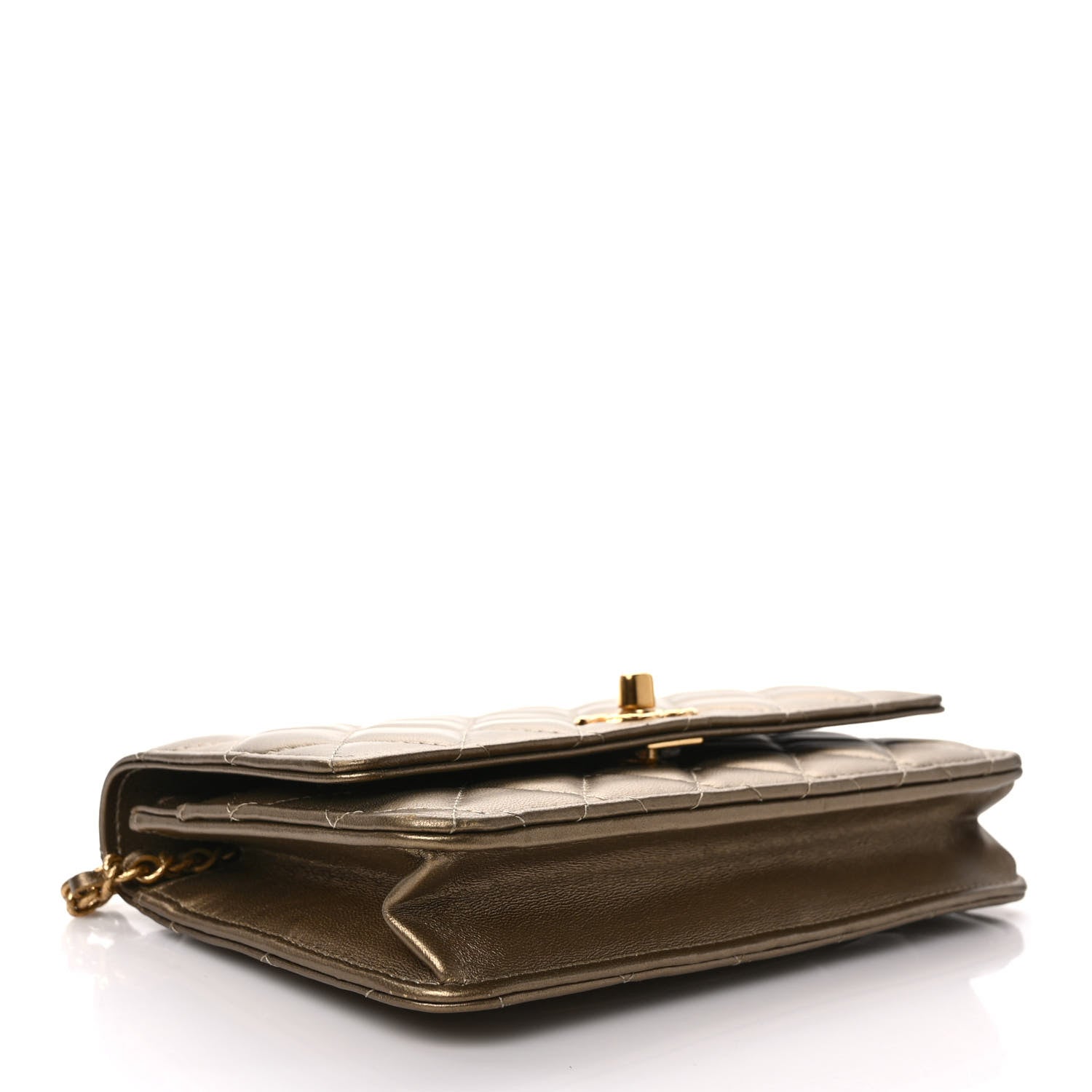 Chanel Metallic Lambskin Quilted CC Wallet On Chain WOC Gold 4 of 10