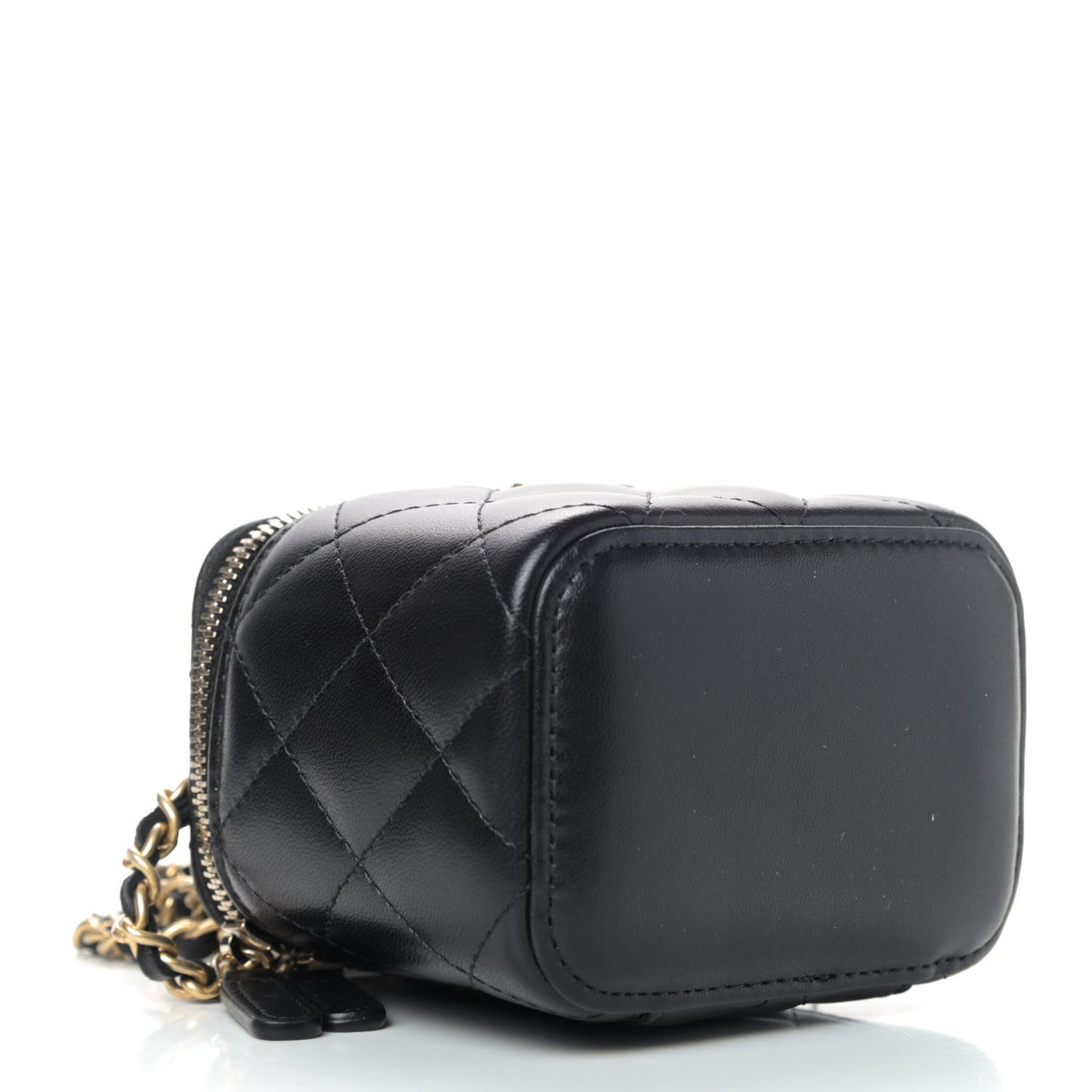 Lambskin Quilted Top Handle Mini Vanity Case With Chain Black