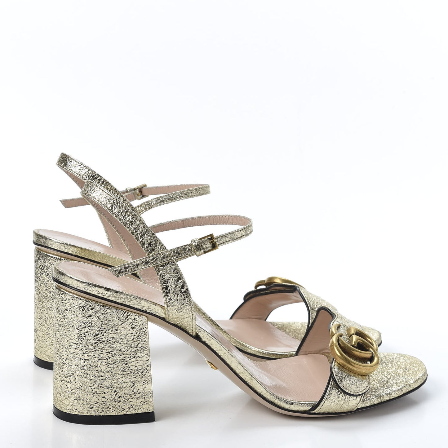 Galassia GG Marmont Ankle Wrap 75mm Sandals 38.5 Platino