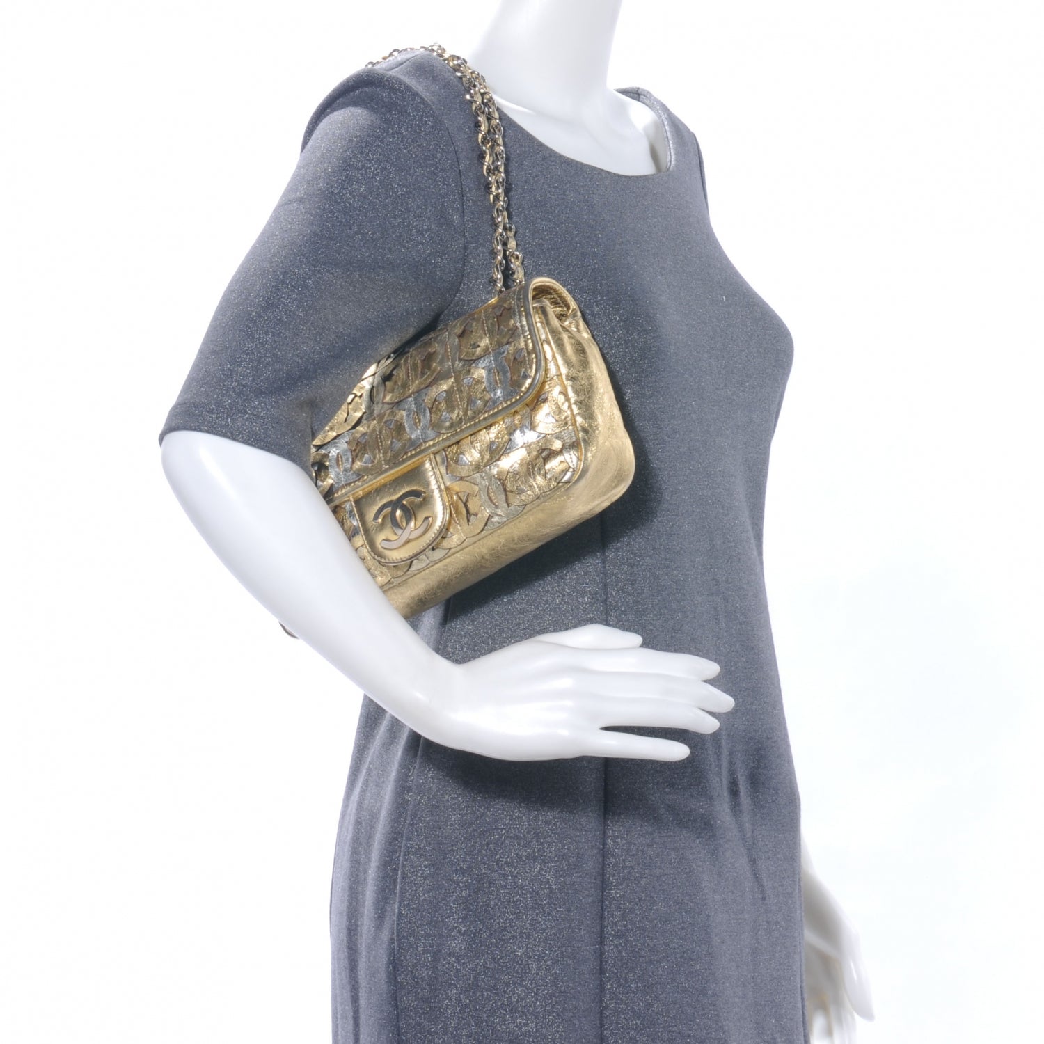 Chanel Calfskin Crackled CC Mix Medium Flap Gold Silver 2 of 9
