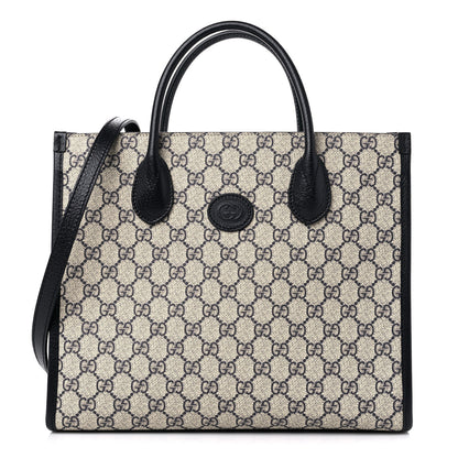 Gucci GG Supreme Monogram Textured Dollar Calfskin Small Retro Interlocking G Tote Bag Beige Blue 1 of 8