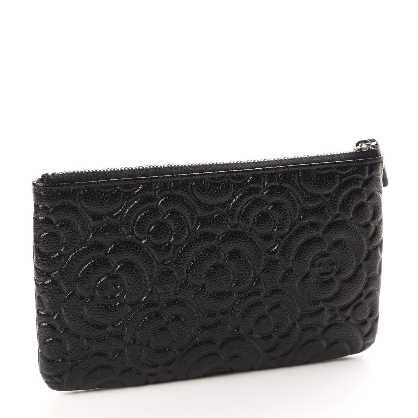 Caviar Camellia Embossed Cosmetic Pouch Black
