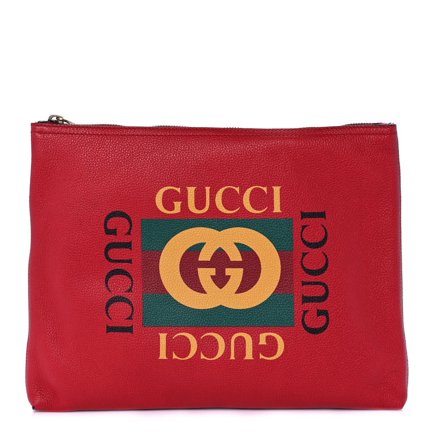 Gucci Pebbled Calfskin Medium Logo Portfolio Clutch Hibiscus Red 1 of 13
