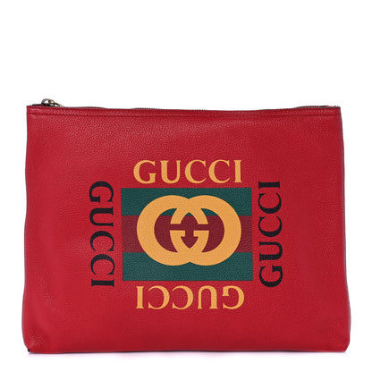 Gucci Pebbled Calfskin Medium Logo Portfolio Clutch Hibiscus Red 1 of 13