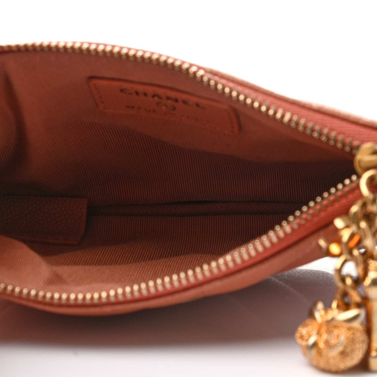 Caviar Chevron Quilted Small Ancient Greek Charms Cosmetic Case Dark Beige