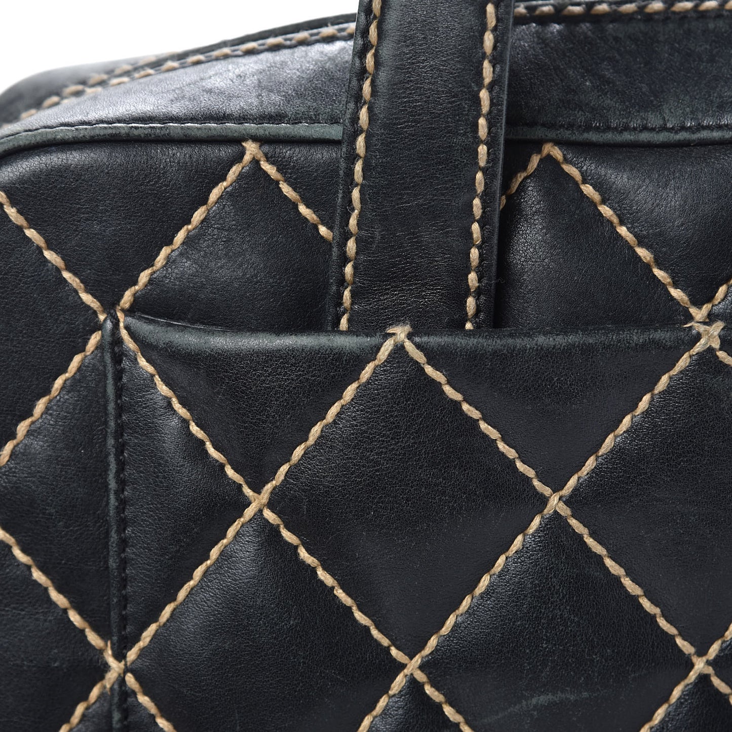 Calfskin Wild Stitch Top Handle Bag Black