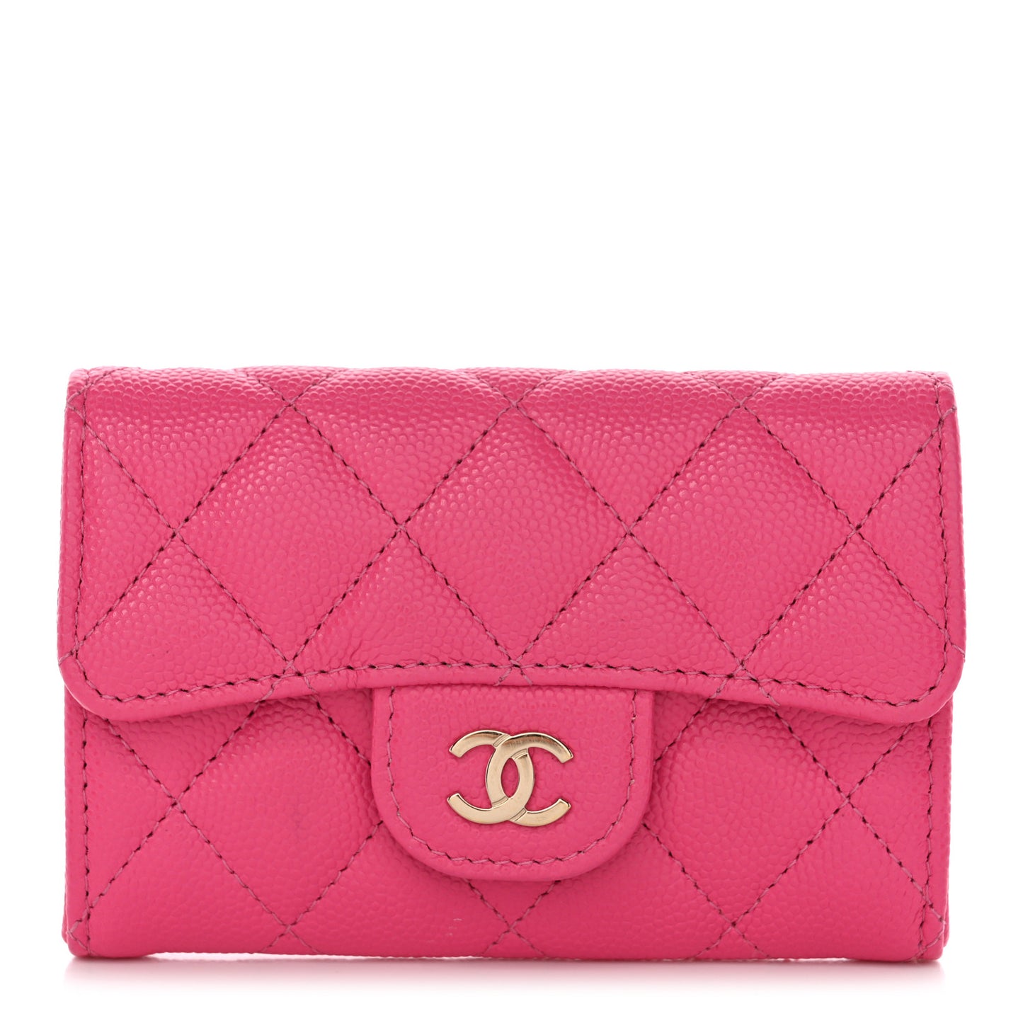 Caviar Quilted Flap Card Holder Wallet Pink