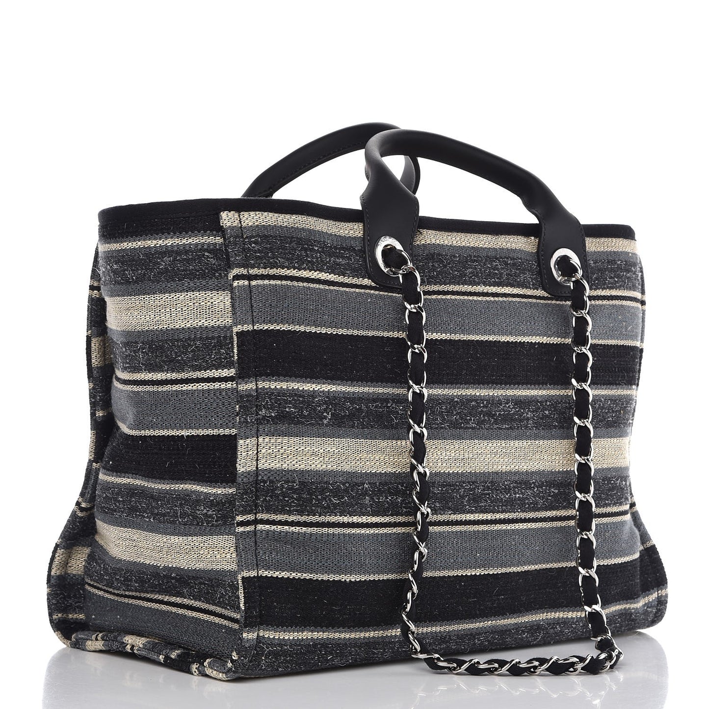 Striped Canvas Large Deauville Tote Dark Grey