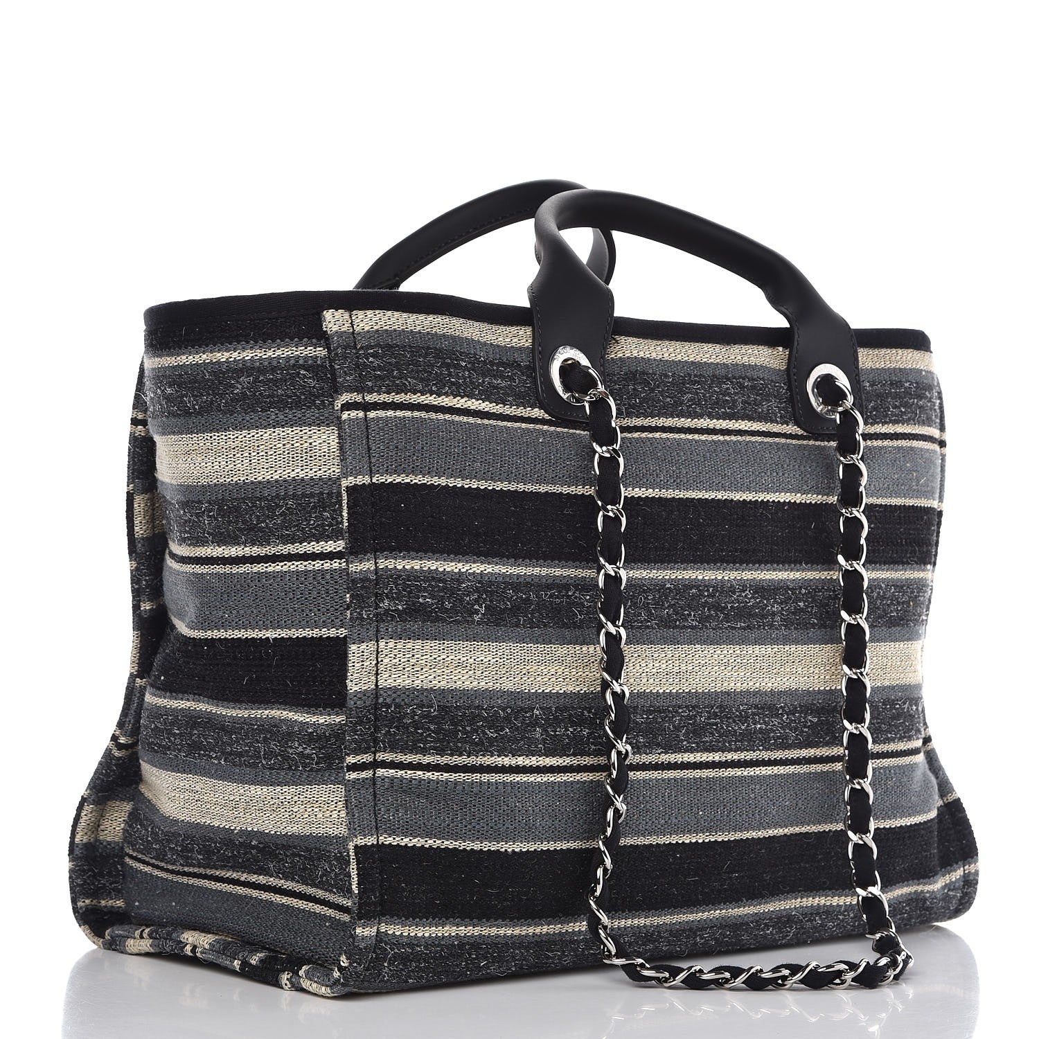 Chanel Striped Canvas Large Deauville Tote Dark Grey 4 of 9