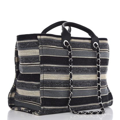 Chanel Striped Canvas Large Deauville Tote Dark Grey 4 of 9