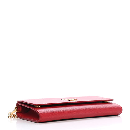Prada Saffiano Metal Oro Chain Wallet Fuoco 3 of 8