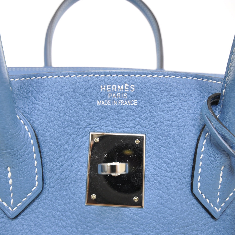 Hermes Clemence Leather BIRKIN 35 Blue Jean Tote Bag 8 of 9