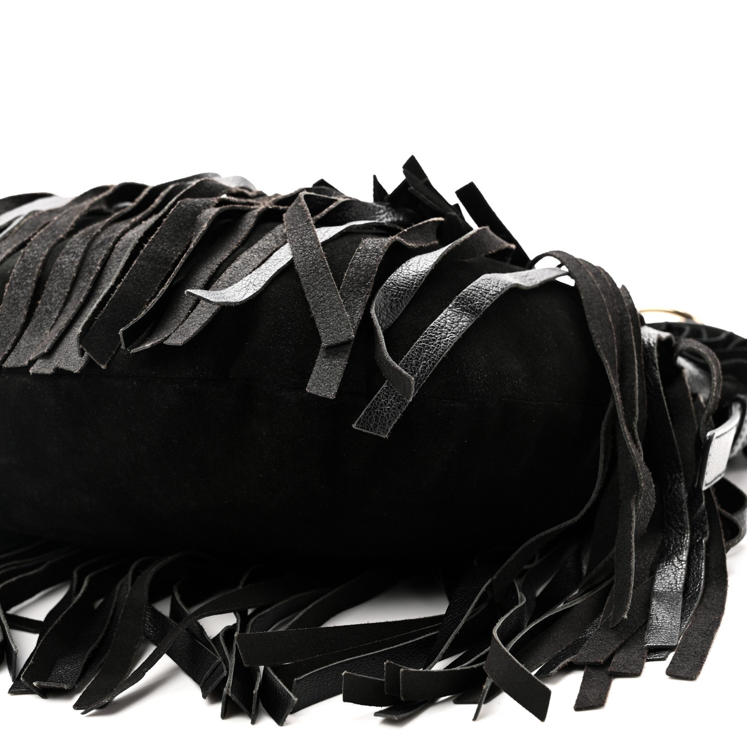 Saint Laurent Suede Calfskin Fringe Buffalo Horn Mombasa Hobo Black 10 of 11