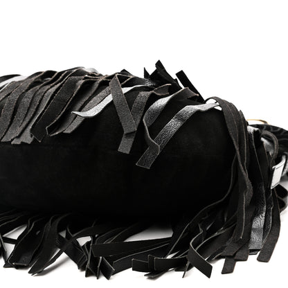 Saint Laurent Suede Calfskin Fringe Buffalo Horn Mombasa Hobo Black 10 of 11