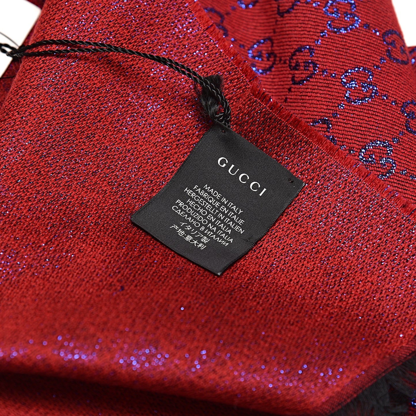 Wool Silk Jacquard GG Monogram Stenix Scarf Red Sky Blue