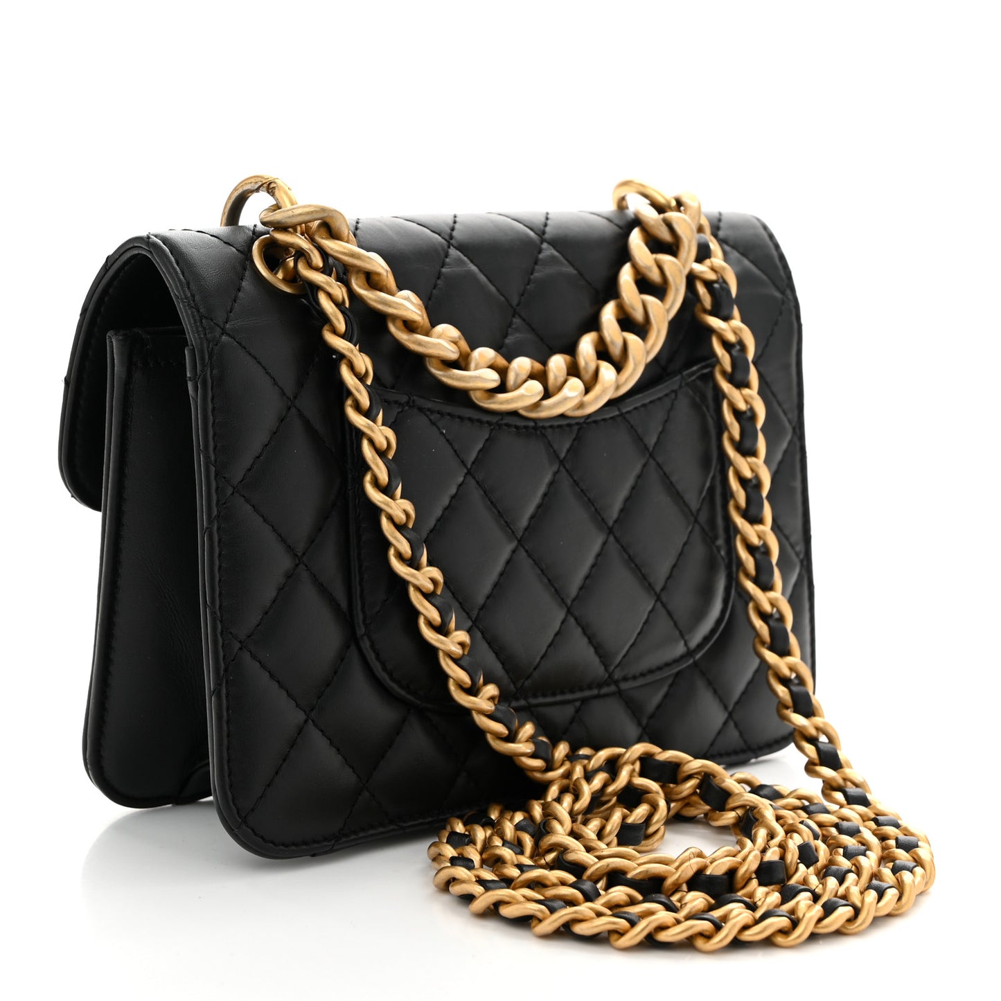 Aged Calfskin Quilted Double You Mini Flap Black