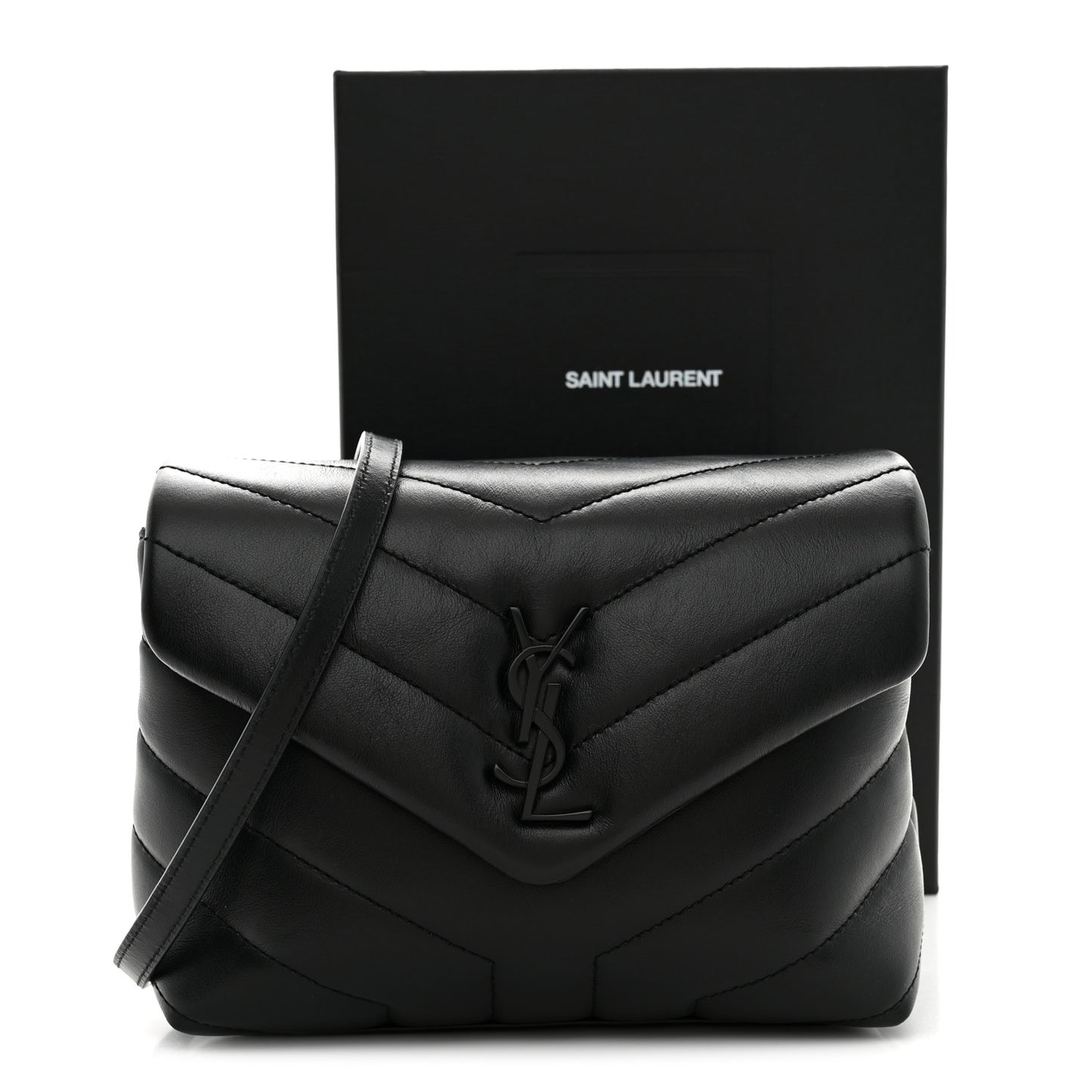 Calfskin Y Quilted Monogram Monochrome Toy Loulou Crossbody Bag Black