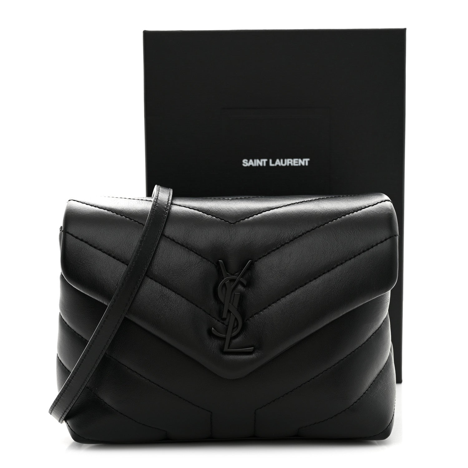 Saint Laurent Calfskin Y Quilted Monogram Monochrome Toy Loulou Crossbody Bag Black 11 of 11
