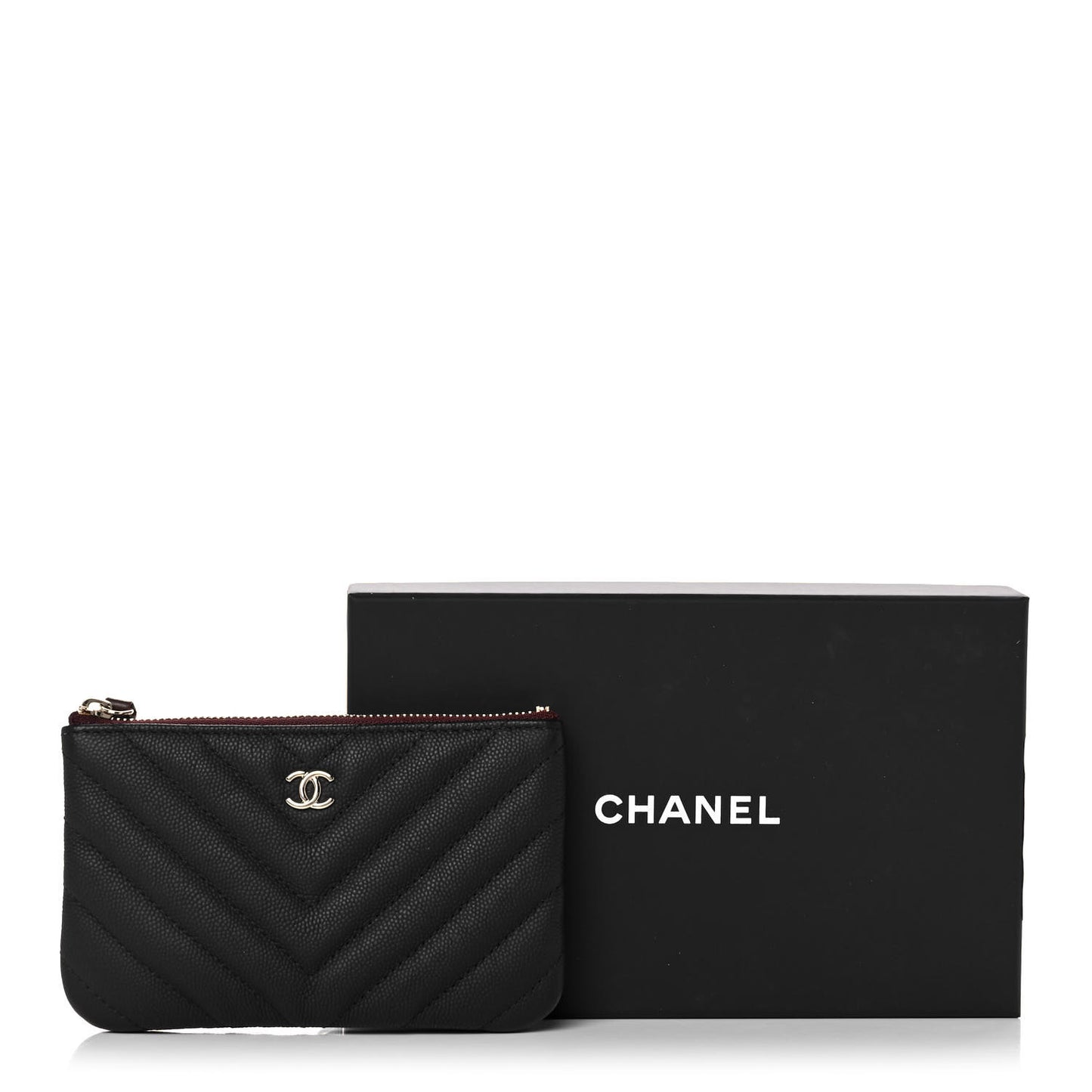 Caviar Chevron Quilted Small Cosmetic Case Black