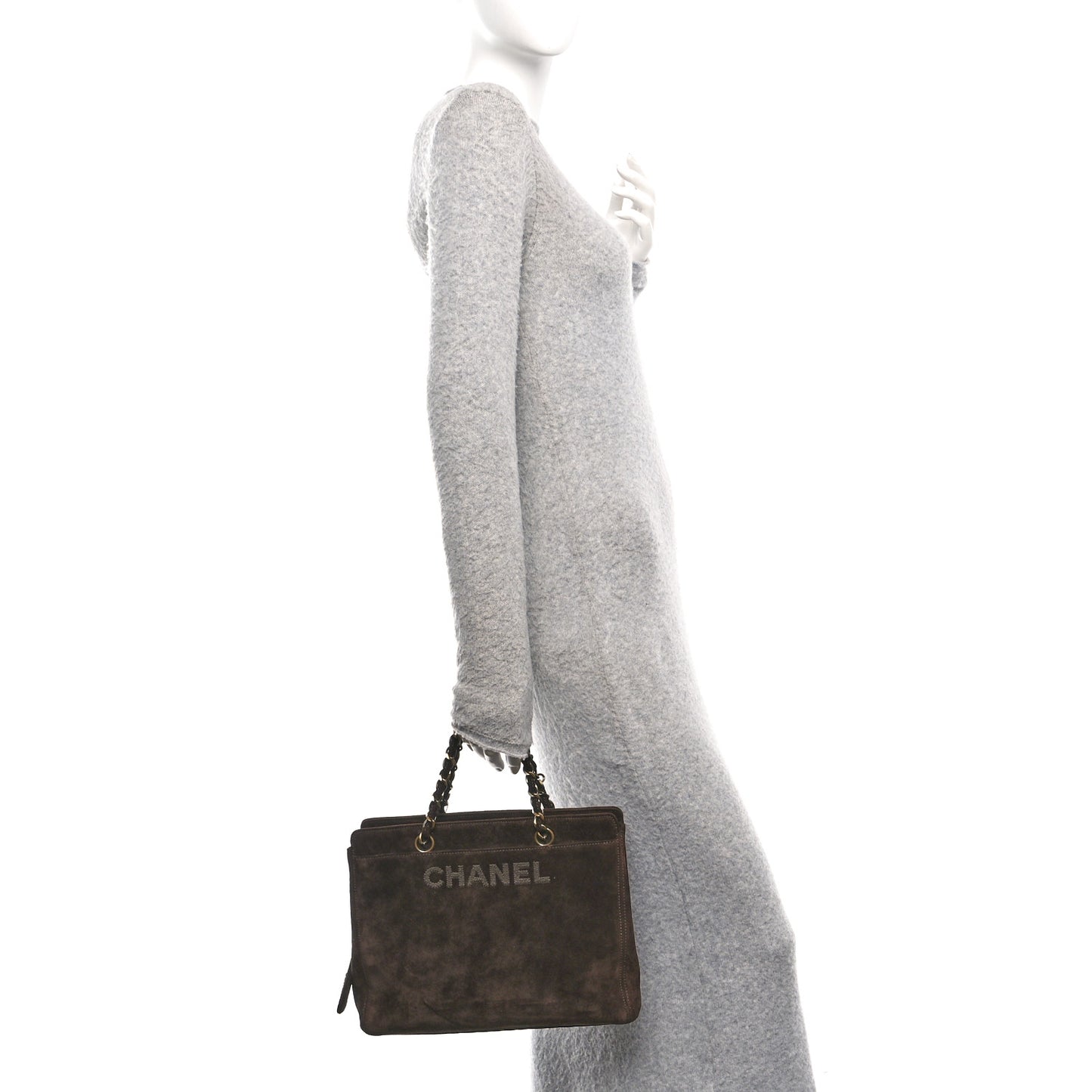 Suede Shopping Chain Tote Brown