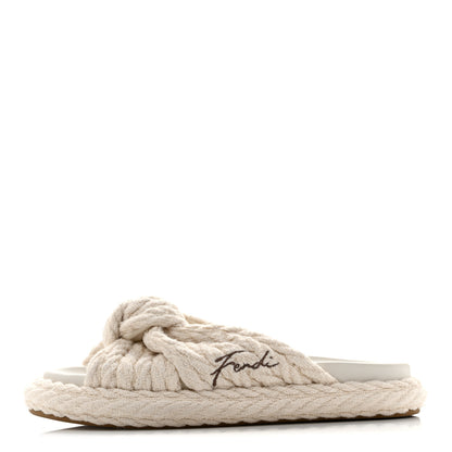 Fendi Tessuto Treccia Jacquard Ricamo Logo Slides 40 Grezzo Moka 1 of 11