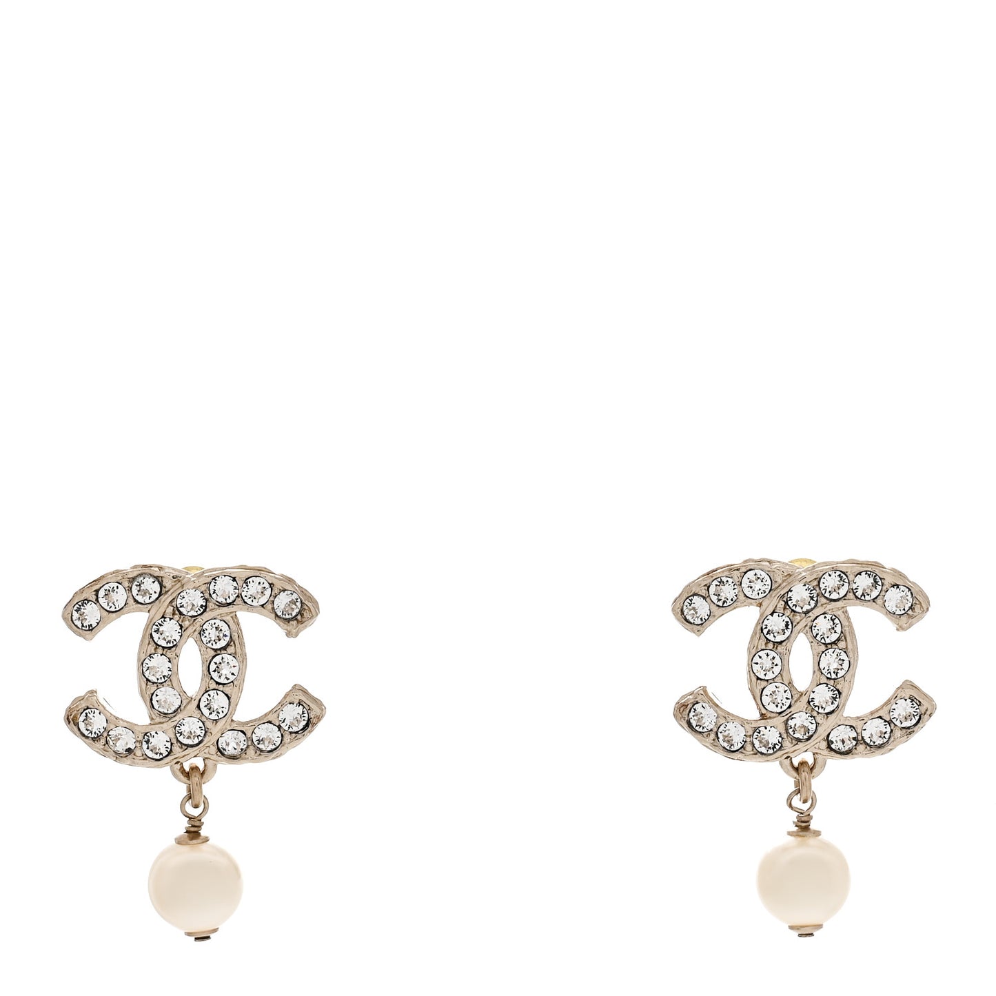 Crystal Pearl CC Drop Earrings Gold