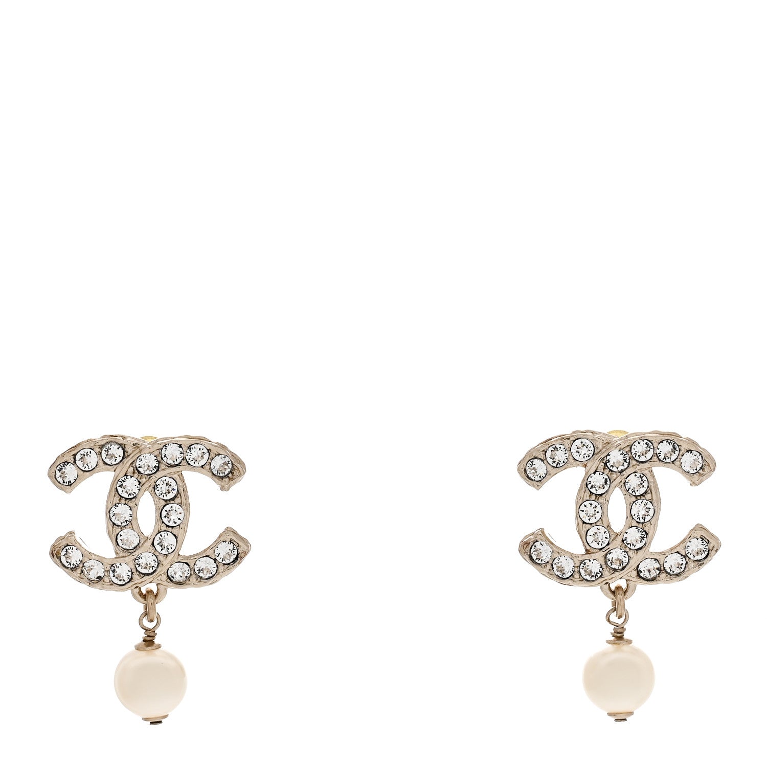 Chanel Crystal Pearl CC Drop Earrings Gold 1 of 4