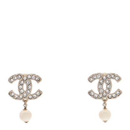 Chanel Crystal Pearl CC Drop Earrings Gold 1 of 4