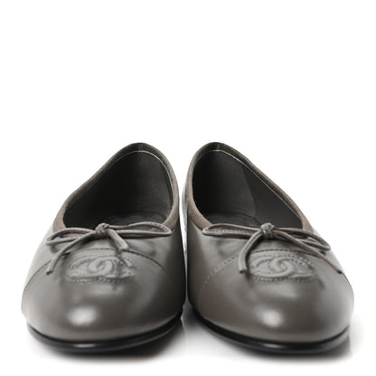 Chanel Lambskin Cap Toe CC Ballerina Flats 37 Dark Grey 3 of 10