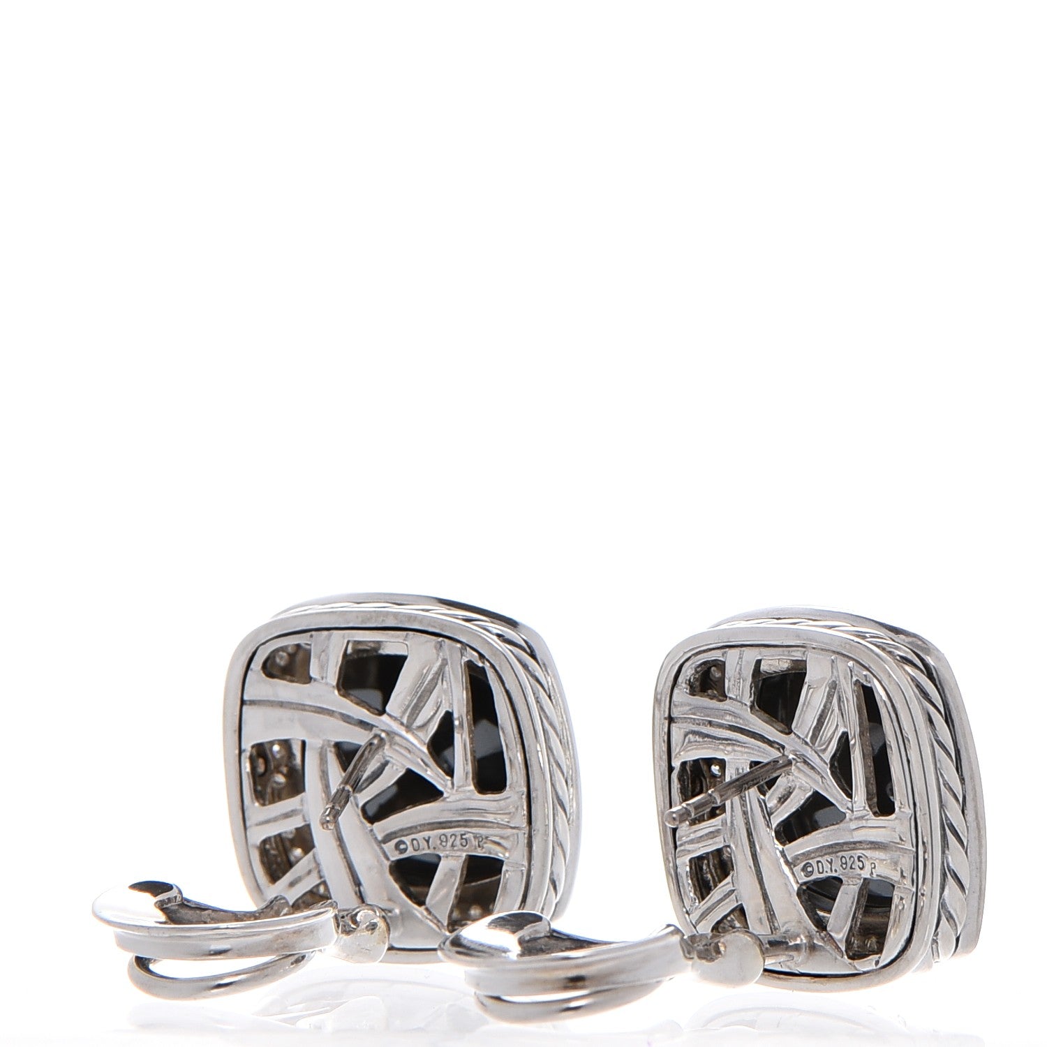 David Yurman Sterling Silver Diamond Hematite 14mm Albion Earrings 3 of 4